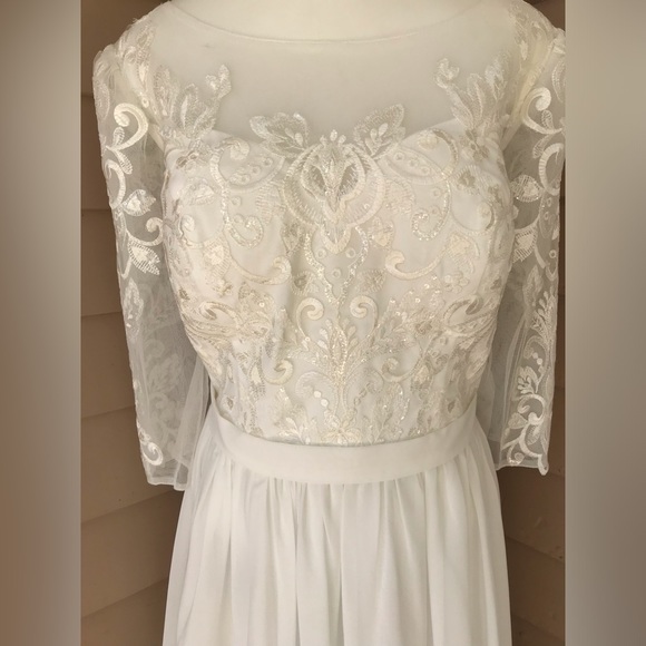 NWT. JJ’S House formal white dress, size: 16 / Length 412 “ long. Ivory - Picture 3 of 16